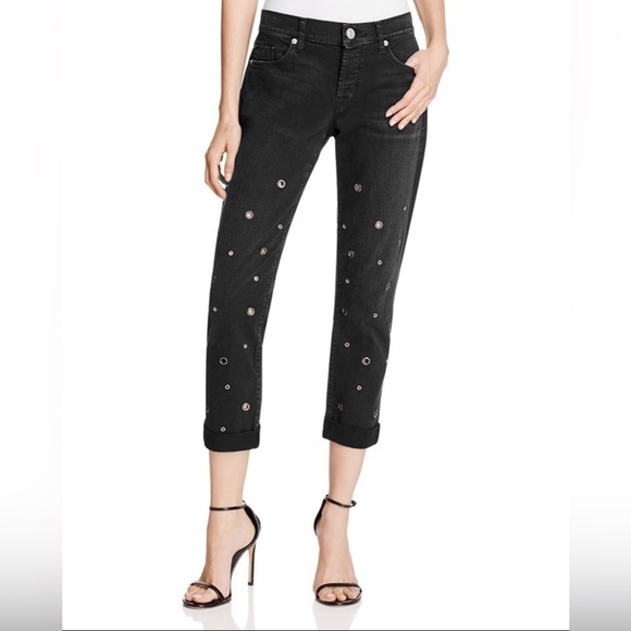 Hudson Riley Grommet Studded Slim Boyfriend Jeans - Picture 1 of 7